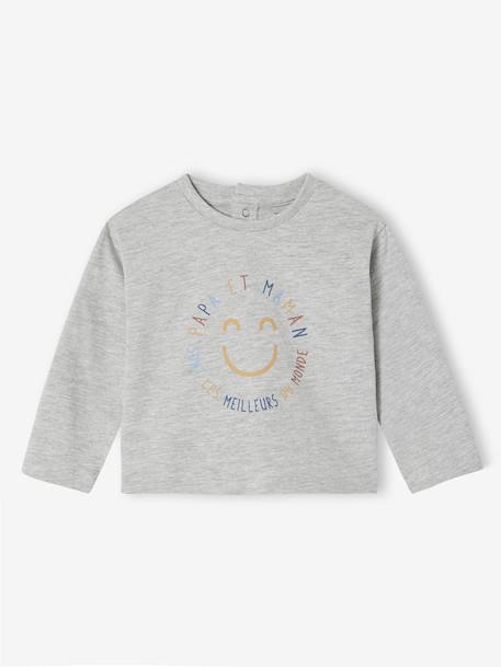 T-shirt bébé manches longues avec imprimé placé devant gris chiné - vertbaudet enfant 