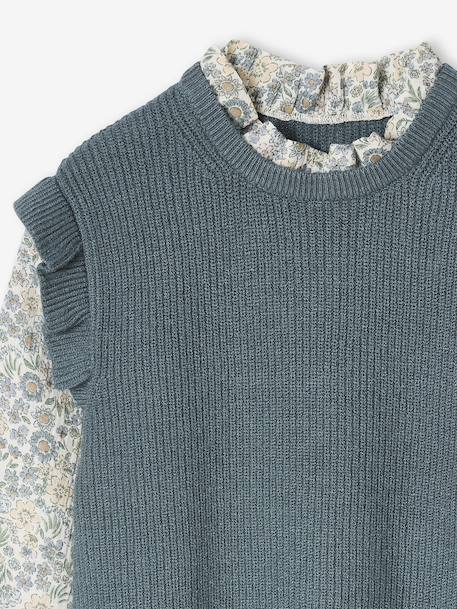 Dress with Two-in-One, Double-Fabric Effect, for Girls fir green - vertbaudet enfant 