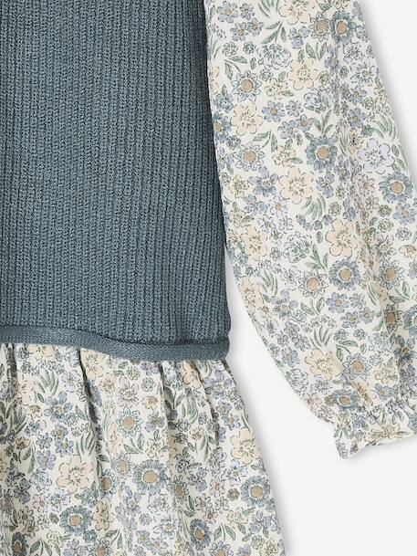 Dress with Two-in-One, Double-Fabric Effect, for Girls fir green - vertbaudet enfant 