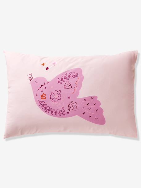 Reversible BIRDY duvet cover set + pillowcase for children, made with recycled cotton rosy - vertbaudet enfant 