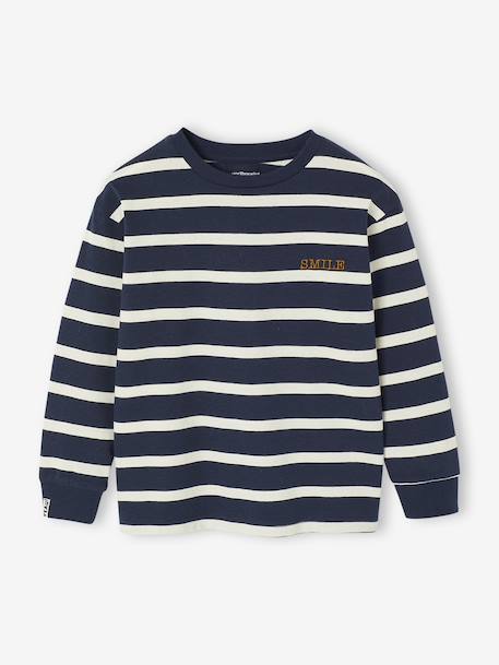 Striped Long-Sleeved T-Shirt for Boys ecru+night blue - vertbaudet enfant 
