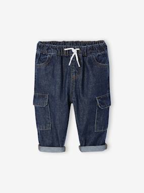 Denim Cargo Trousers for Babies - vertbaudet enfant -Denim Cargo Trousers for Babies