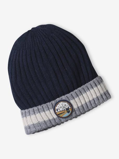 Ensemble garçon bonnet + snood + gants « Montagnes » bleu nuit+gris chiné - vertbaudet enfant 