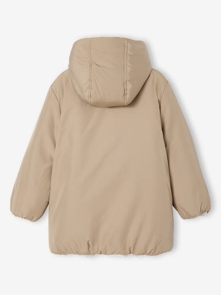 Reversible Hooded Lightweight Jacket with Leopard Print for Girls mocha - vertbaudet enfant 