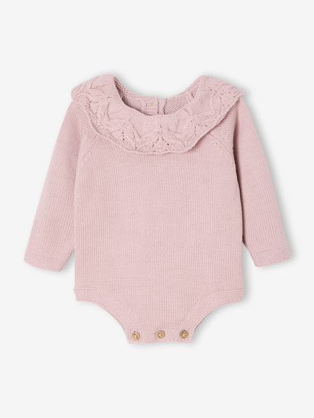 Ensemble naissance barboteuse en tricot et collants mauve - vertbaudet enfant 