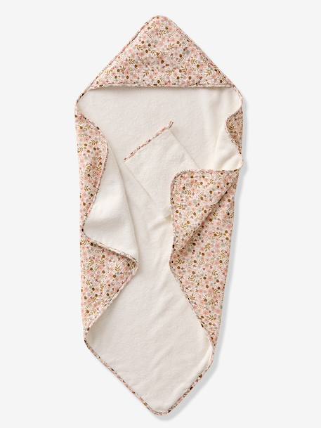 Cotton Muslin Bath Cape + Wash Mitt, FLORA printed white - vertbaudet enfant 