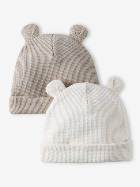 Lot de 2 bonnets naissance à oreilles d'ours bleu pâle+écru - vertbaudet enfant 