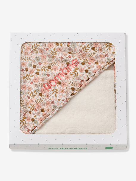 Cotton Muslin Bath Cape + Wash Mitt, FLORA printed white - vertbaudet enfant 