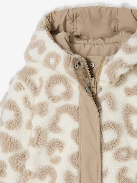 Reversible Hooded Lightweight Jacket with Leopard Print for Girls mocha - vertbaudet enfant 