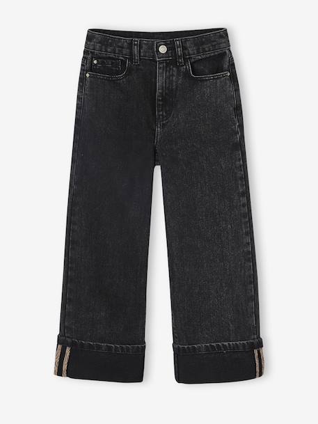 Wide-Leg Jeans with Turn-Ups for Girls black denim - vertbaudet enfant 
