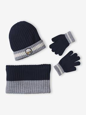 -Ensemble garçon bonnet + snood + gants « Montagnes »