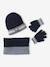 Ensemble garçon bonnet + snood + gants « Montagnes » bleu nuit+gris chiné - vertbaudet enfant 
