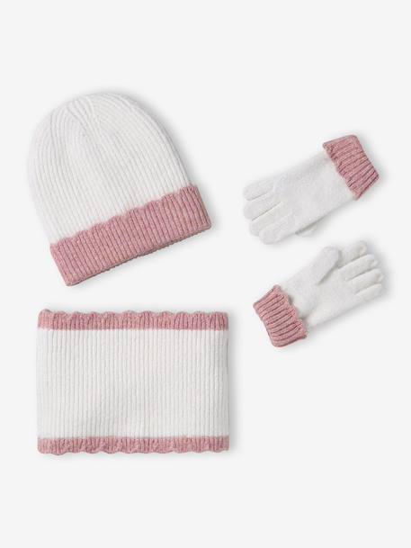 Girl's set: beanie + snood + mittens/gloves ecru - vertbaudet enfant 