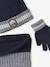 Boys' beanie + snood + gloves 'Mountains' set marl grey+night blue - vertbaudet enfant 