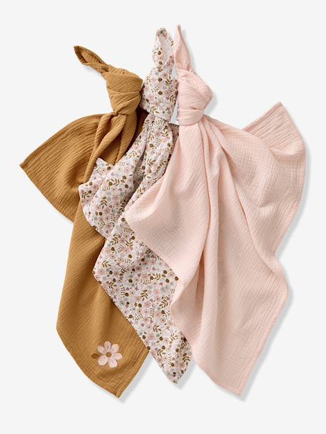 Pack of 3 FLORA Muslin Squares in Cotton Gauze caramel - vertbaudet enfant 