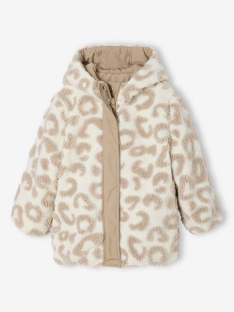 Reversible Hooded Lightweight Jacket with Leopard Print for Girls mocha - vertbaudet enfant 