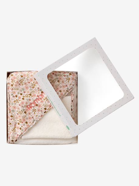 Cotton Muslin Bath Cape + Wash Mitt, FLORA printed white - vertbaudet enfant 