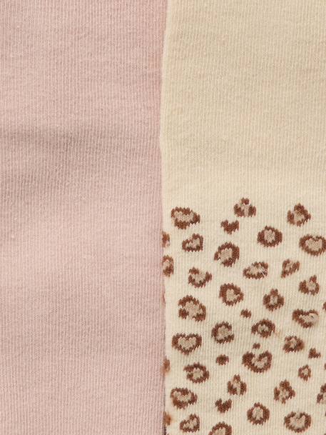 Pack of 2 girls' baby tights with all-over leopard print and leopard head on the top of the feet. rosy - vertbaudet enfant 