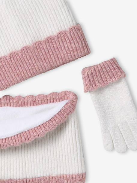Girl's set: beanie + snood + mittens/gloves ecru - vertbaudet enfant 