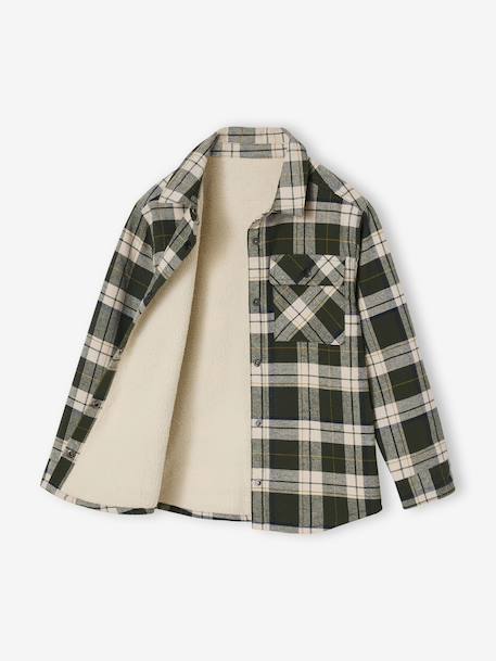 Chequered Flannel Shirt with Sherpa Lining for Boys chequered green - vertbaudet enfant 