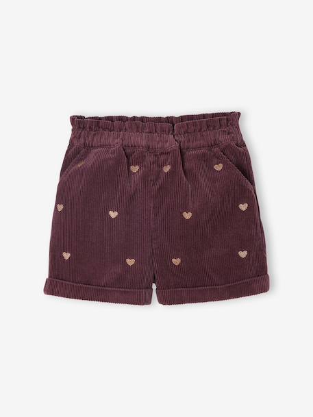 Girl's velvet shorts with embroidered sparkly heart detail plum - vertbaudet enfant 