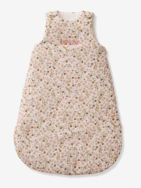 Customisable baby sleeping bag with detachable sleeves FLORA printed white - vertbaudet enfant 