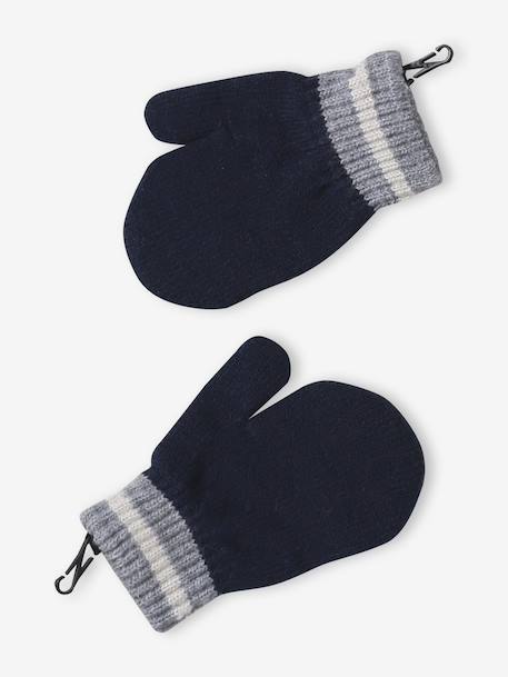 Boys' beanie + snood + gloves 'Mountains' set marl grey+night blue - vertbaudet enfant 