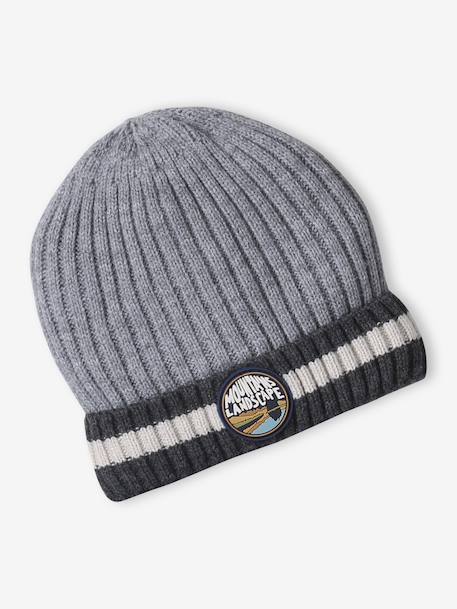 Boys' beanie + snood + gloves 'Mountains' set marl grey+night blue - vertbaudet enfant 