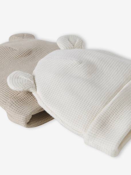 Pack of 2 Beanies with Bear Ears for Newborns ecru+pale blue - vertbaudet enfant 