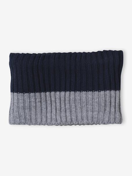 Boys' beanie + snood + gloves 'Mountains' set marl grey+night blue - vertbaudet enfant 