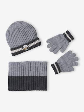 -Ensemble garçon bonnet + snood + gants « Montagnes »