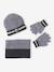 Ensemble garçon bonnet + snood + gants « Montagnes » bleu nuit+gris chiné - vertbaudet enfant 