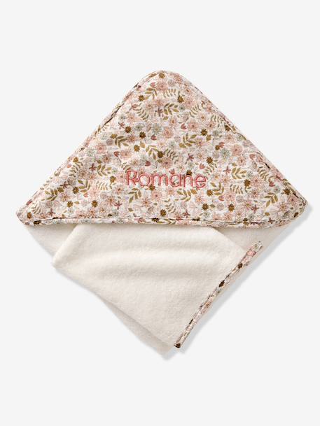 Cotton Muslin Bath Cape + Wash Mitt, FLORA printed white - vertbaudet enfant 