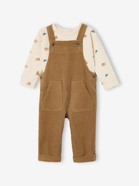 Velvet dungaree set + T-shirt for babies caramel - vertbaudet enfant 