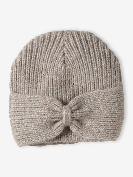 Rib Knit Beanie with Fancy Bow, for Girls cinnamon+old rose - vertbaudet enfant 