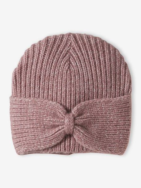 Rib Knit Beanie with Fancy Bow, for Girls cinnamon+old rose - vertbaudet enfant 