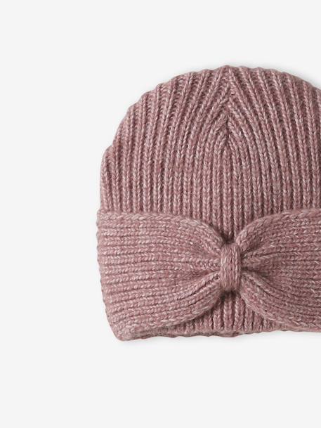 Rib Knit Beanie with Fancy Bow, for Girls cinnamon+old rose - vertbaudet enfant 