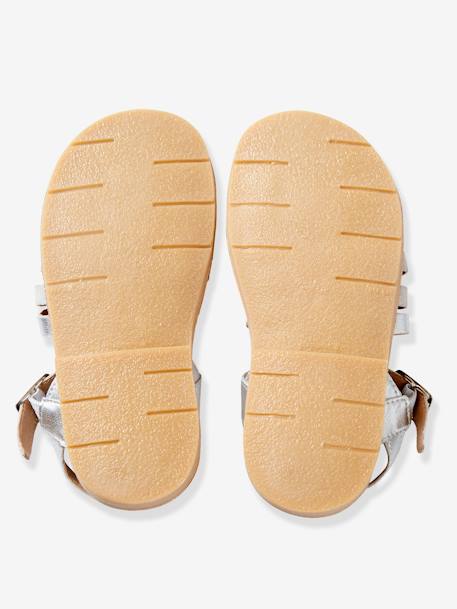 Leather Sandals for Girls Silver - vertbaudet enfant 