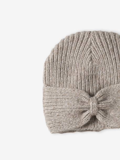 Rib Knit Beanie with Fancy Bow, for Girls cinnamon+old rose - vertbaudet enfant 
