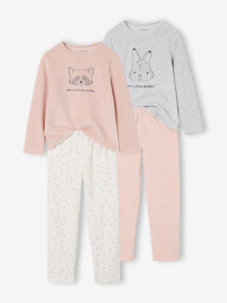 Pack of 2 girls' velvet animal pyjamas marl grey - vertbaudet enfant 