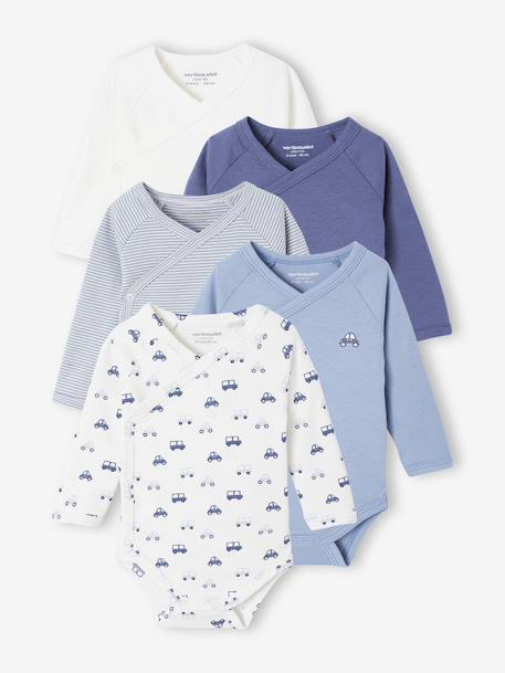 Lot de 5 bodies ouverture naissance bleu - vertbaudet enfant 
