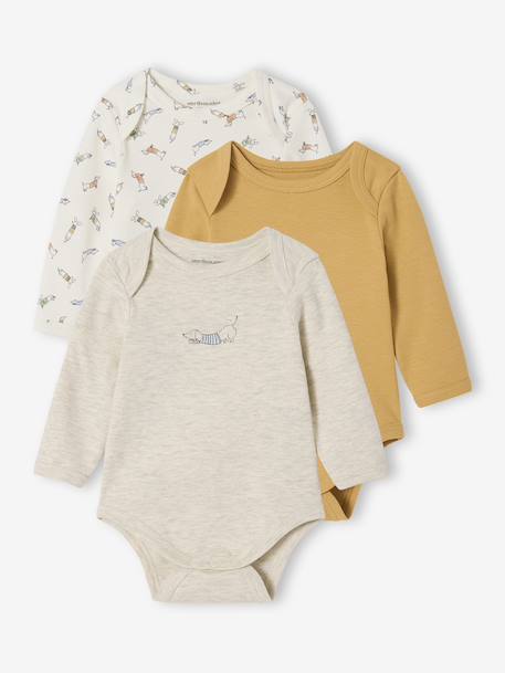 Pack of 3 Bodysuits with Cut-Away Shoulders, for Newborns marl beige - vertbaudet enfant 