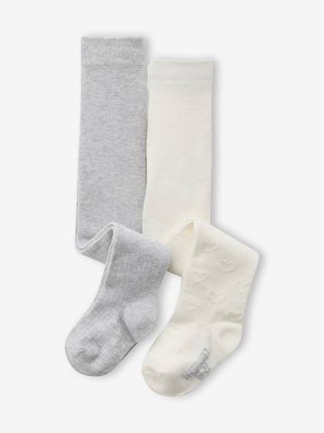 Lot 2 Collants Bébé Fille Maille Ajourée écru - vertbaudet enfant 