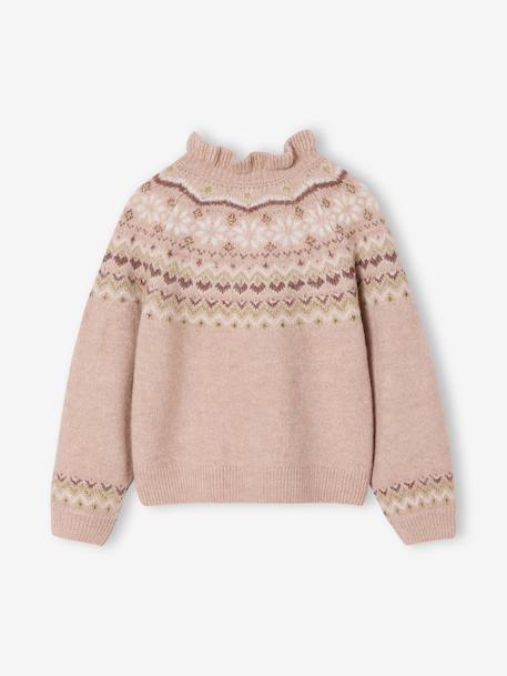 Girl's jacquard jumper with sparkly details marl grey+rosy - vertbaudet enfant 