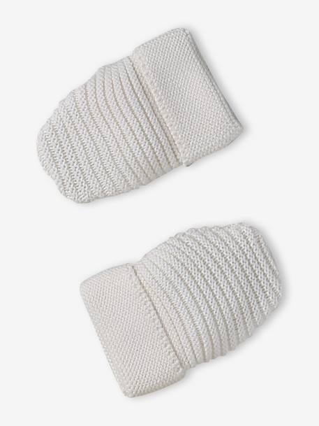 Set of beanie, mittens and slippers in organic cotton and its customisable pouch ecru+marl beige+rose - vertbaudet enfant 