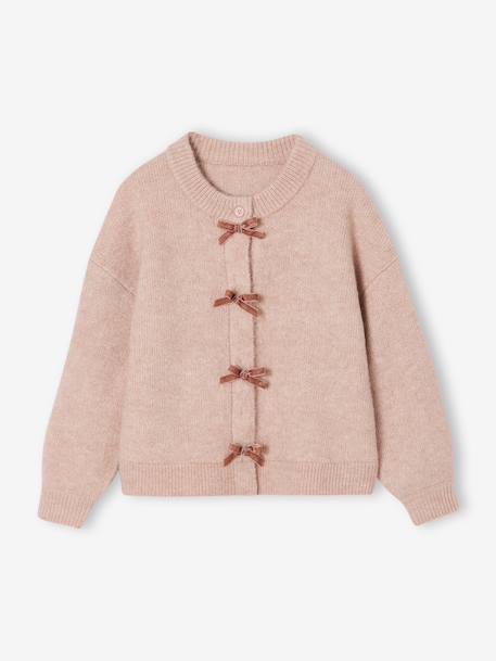 Girl's fancy cardigan with velvet bow anthracite+rosy - vertbaudet enfant 