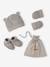 Set of beanie, mittens and slippers in organic cotton and its customisable pouch ecru+marl beige+rose - vertbaudet enfant 