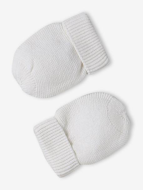 Beanie, Mittens & Booties + Pouch Set for Newborns marl beige+white - vertbaudet enfant 