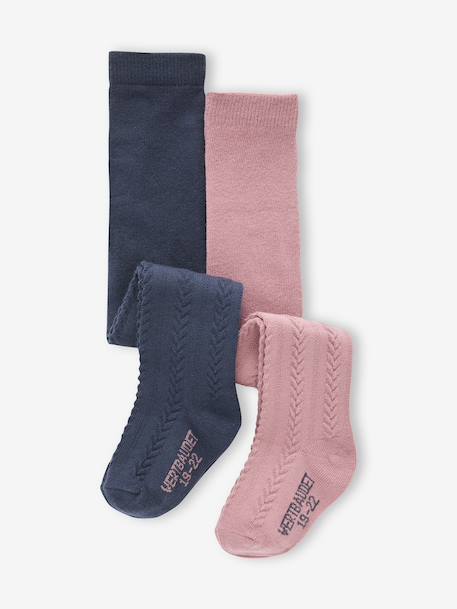 Lot de 2 paires de collants en maille torsadée bébé fille gris chiné+marine - vertbaudet enfant 