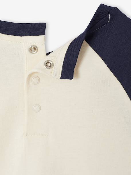 Long-sleeved baby t-shirt with placement print on the front khaki+navy blue - vertbaudet enfant 